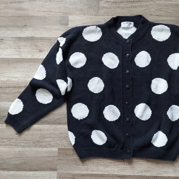 Vintage Express Tricot Polka Dot Cotton Cardigan Sweater Medium Large - Picture 4 of 11